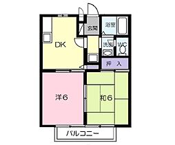 エステート三成Ｂ 1階2DKの間取り