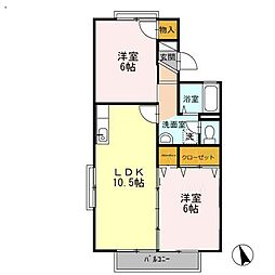 セジュールそれいゆ　B棟 2階2LDKの間取り