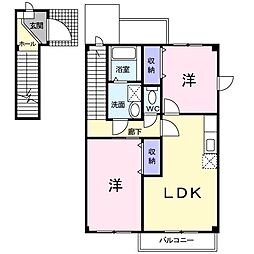 ルナ・ガーデンB 2LDKの間取図画像