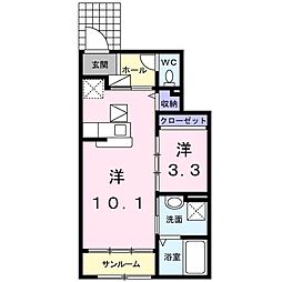 ヴァンヴェール 1階1LDKの間取り