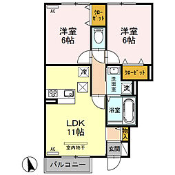 JR上越線 井野駅 徒歩14分の賃貸アパート 1階2LDKの間取り