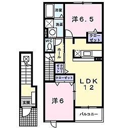 ウエストII 2階2LDKの間取り