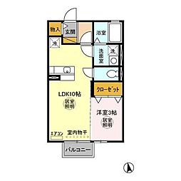 カーサ・ヴィオラ　Ａ・Ｂ 2階1LDKの間取り