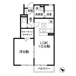 セジュール武蔵 1階1LDKの間取り