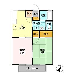セジュールくらがの 2階2Kの間取り
