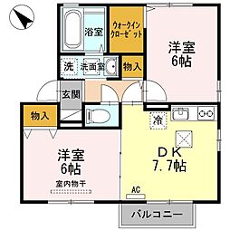 ツバイベーレンB 2DKの間取図画像