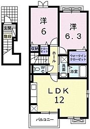 エクレール城南一番館 2階2LDKの間取り