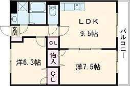 マリベール桜木 2LDKの間取図画像
