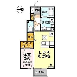 カレンデュラ 1階1LDKの間取り