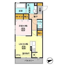 グランソレイユ 3階1LDKの間取り