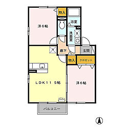 フレスカ 2階2LDKの間取り