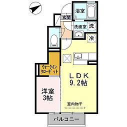 フルール類家 1階1LDKの間取り