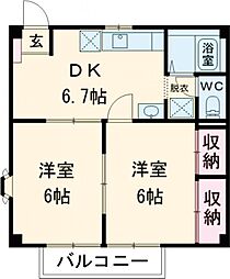 ニューシティ天神 2DKの間取図画像
