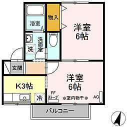 ハイカムール鷹清水　Ｂ 1階2Kの間取り