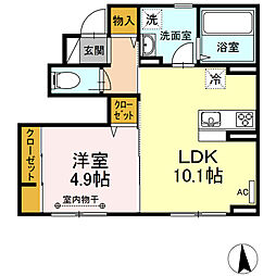 ハイグランド石江 1階1LDKの間取り