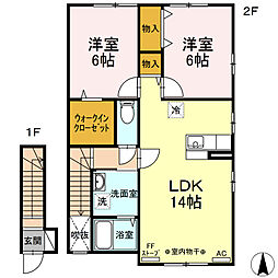 ルグラン石江 2階2LDKの間取り
