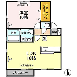 リビングタウン鳴滝　Ｄ 2階1LDKの間取り