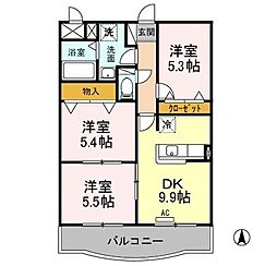 メルヴェイユ2 3DKの間取図画像