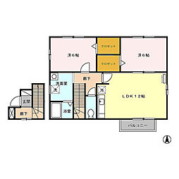 アレイRYUA棟 2LDKの間取図画像
