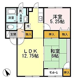 パレ・ボヌールII 2階2LDKの間取り