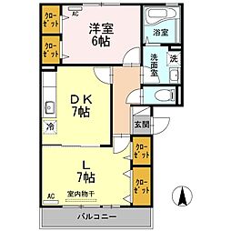 リビングタウン中野美保南B 2DKの間取図画像