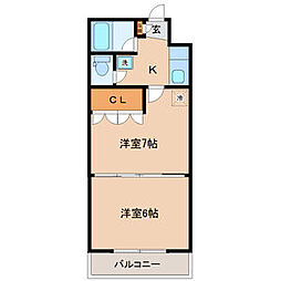 イーグルハイツ萩野町 1階2Kの間取り