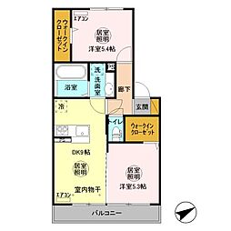 ロイジェントパークス小美玉 Ａ棟 2階2DKの間取り