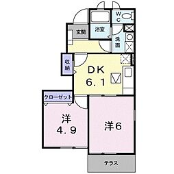 クレメントD 2DKの間取図画像