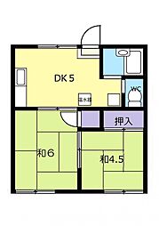 コーポ助永 2階2DKの間取り