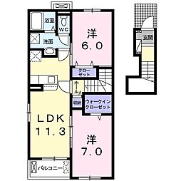 インペリアル榎鶴B 2LDKの間取図画像