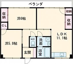 フェリーチェめのと 2階2LDKの間取り