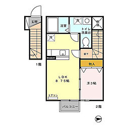 グランセオルメA棟 1LDKの間取図画像