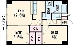 グランディール 2LDKの間取図画像