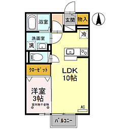 フォルトゥーナ 2階1LDKの間取り