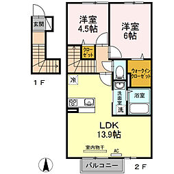 クレセール三谷 2LDKの間取図画像
