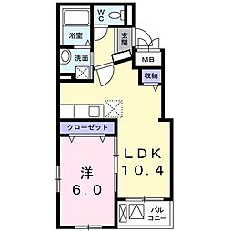 ヴィラクリアネス 1LDKの間取図画像