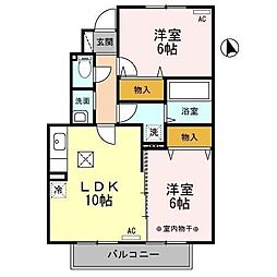 アンフロイデA 2LDKの間取図画像