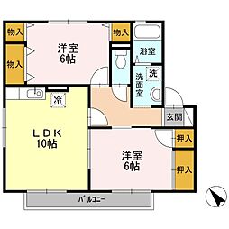 セジュールＭ　C棟 2階2LDKの間取り