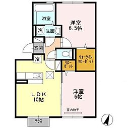 サンハイム須屋　A棟 1階2LDKの間取り