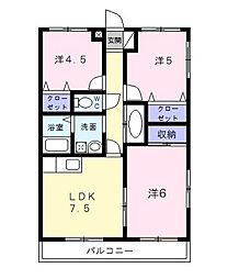 シャルマン宮町 3階3DKの間取り