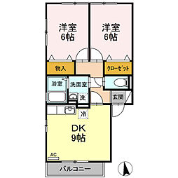 アルカディア・Ｋ 2階2DKの間取り