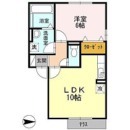 セジュール椿 1階1LDKの間取り