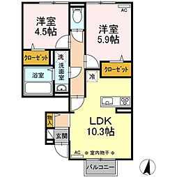 アーバンエム 2LDKの間取図画像