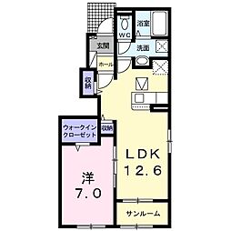 シエル・テーレB 1LDKの間取図画像