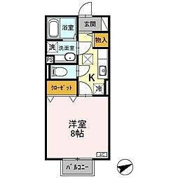 セジュールモナリエA 1Kの間取図画像