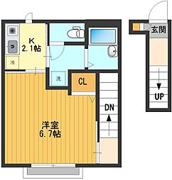 シェモアＳ 2階1Kの間取り