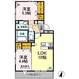 ハイムセラ菊陽　Ａ 2階2LDKの間取り