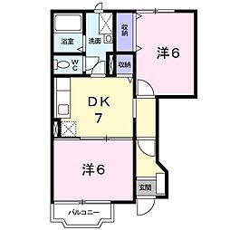 サンブライト 1階2DKの間取り