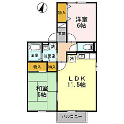 セジュール岡本　D棟 2階2DKの間取り