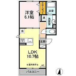 フランシーズ中通 1LDKの間取図画像